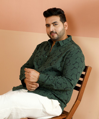 Instafab Plus Men Printed Casual Green Shirt