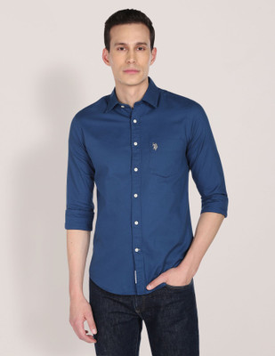 U.S. POLO ASSN. Men Solid Casual Blue Shirt