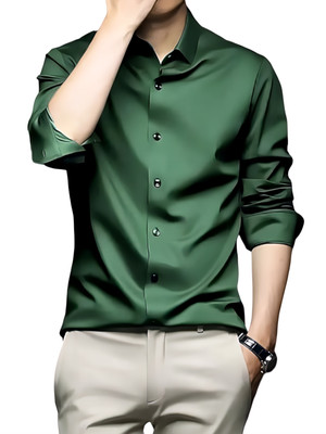 RADHEEFAB Men Solid Formal Dark Green Shirt