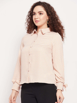 MADAME Women Printed Casual Beige Shirt