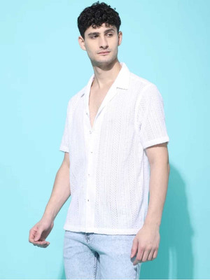 Lunice Men Self Design Casual White Shirt
