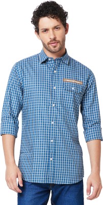 GIORDANO Men Checkered Casual Blue, White, Dark Blue Shirt