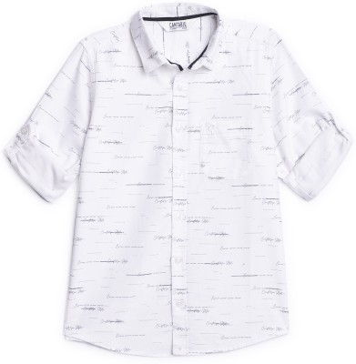 CANTABIL Boys Printed Casual White, Dark Blue Shirt