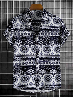 SUS Men Printed Formal Black, White Shirt