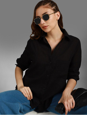 SAARSHE Women Solid Casual Black Shirt