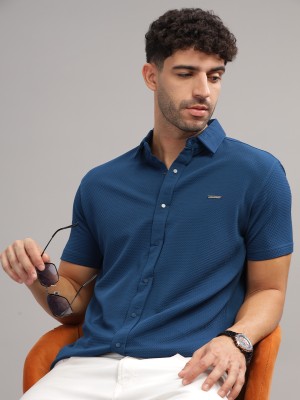 ParcelYard Men Self Design Casual Dark Blue Shirt