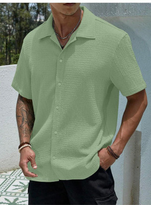 Solbiza Men Self Design Casual Green Shirt