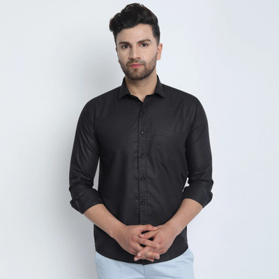 Style Grove Men Solid Casual Black Shirt