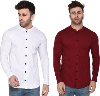 BEYOU FASHION Men Solid Casual White, Maroon Shirt(Pack of 2)