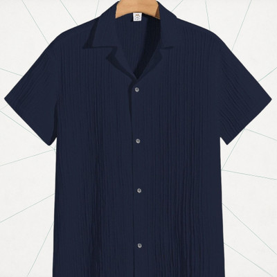 Looksky Men Solid Casual Dark Blue Shirt