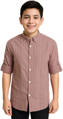 Charchit Boys Striped Casual Brown Shirt