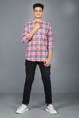 Tanip Men Checkered Casual Pink Shirt