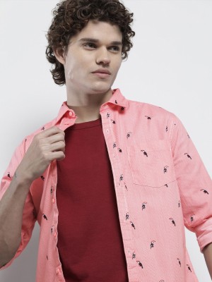 The Indian Garage Co. Men Printed Casual Pink Shirt