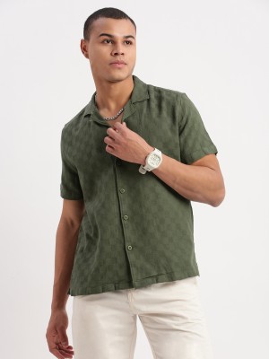 Showoff Men Self Design Casual Green Shirt