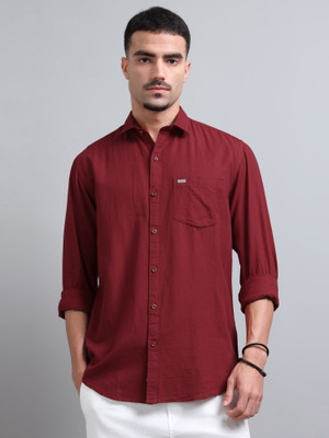 U.S. Pitchers Men Solid Casual Maroon Shirt