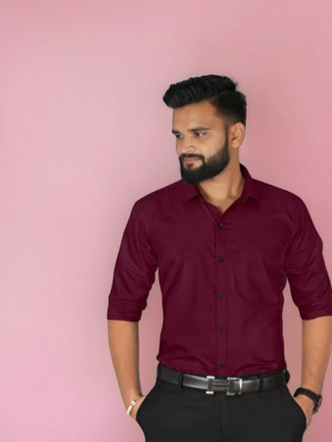 HENDRIX FASHION Men Solid Casual Maroon Shirt