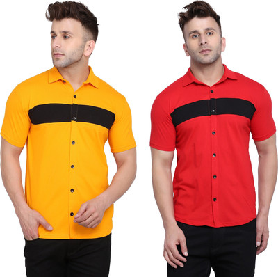 BEYOU FASHION Men Solid Casual Yellow, Black, Red Shirt(Pack of 2)