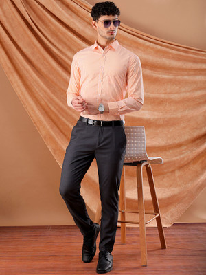 The Indian Garage Co. Men Striped Formal Orange Shirt