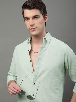 Voroxy Men Self Design Casual Green Shirt