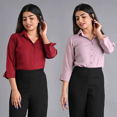 RAHUL TRADERS Women Solid Casual Purple, Maroon Shirt(Pack of 2)