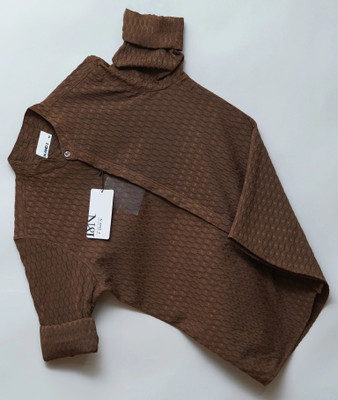 N AND J Men Solid Casual Brown Shirt