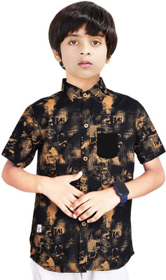 crane Boys Printed Casual Black, Yellow Shirt