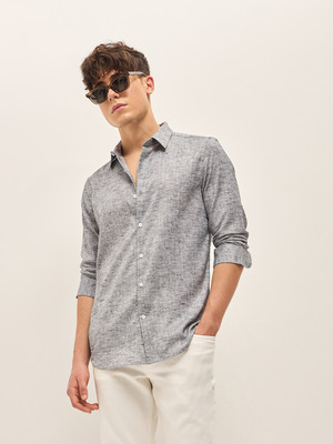 THE BEAR HOUSE Men Self Design Casual Black Shirt