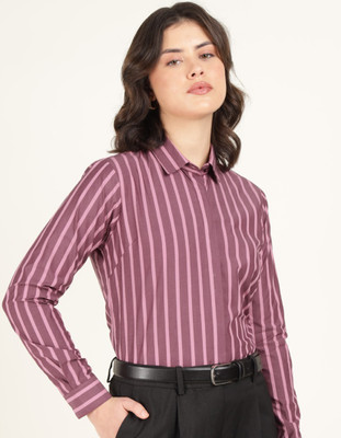 Hancock Women Striped Formal Purple Shirt