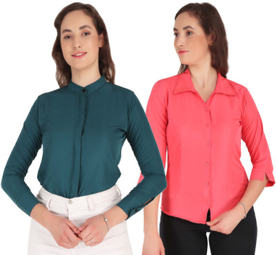 Hunoor Women Solid Casual Maroon Shirt(Pack of 2)