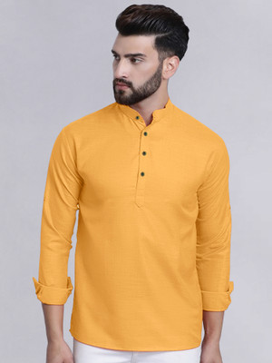 allan peter Men Solid Straight Kurta(Yellow)
