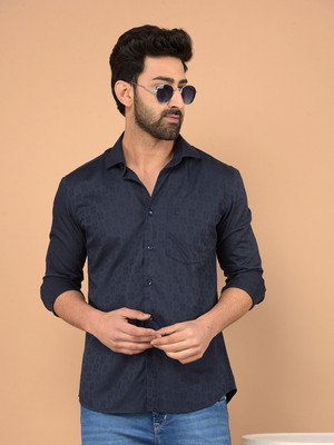 CRIMSOUNE CLUB Men Self Design Casual Dark Blue Shirt