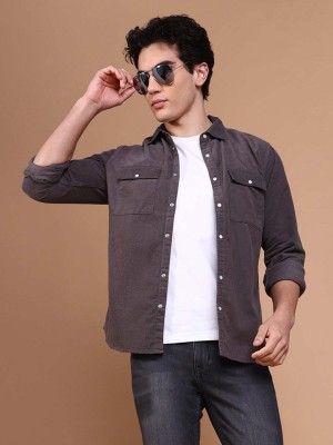 Showoff Men Solid Casual Grey Shirt