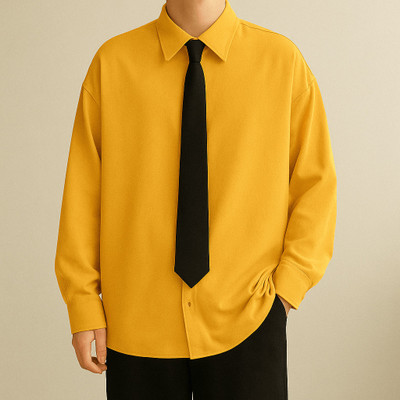 Asta Moda Men Solid Casual Yellow Shirt