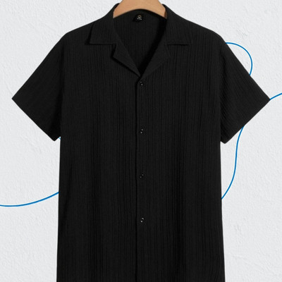 A DEEMOON TREND Men Self Design Casual Black Shirt