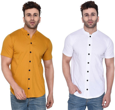 tfurnish Men Solid Casual Gold, White Shirt(Pack of 2)