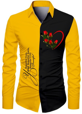 VMENTERPRISE Men Printed Casual Yellow Shirt