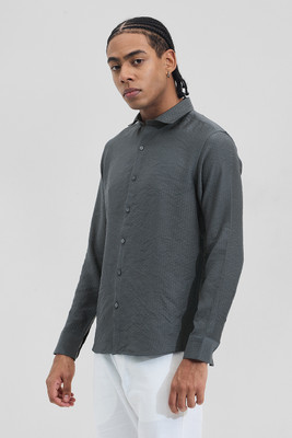 Snitch Men Self Design Casual Grey Shirt