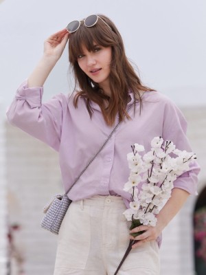 The Souled Store Women Solid Casual Purple Shirt