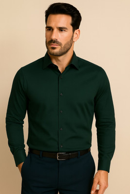 Henry Castle & Co Men Solid Formal Green Shirt