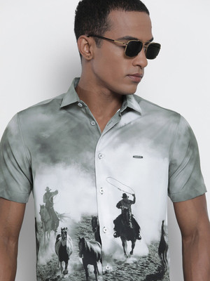 The Indian Garage Co. Men Printed Casual Grey Shirt