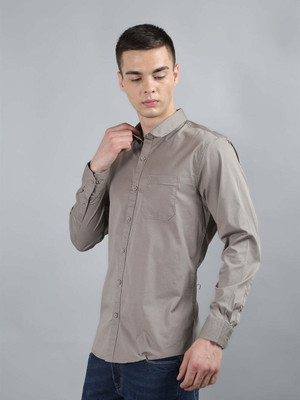 Tim Paris Men Solid Casual Grey Shirt