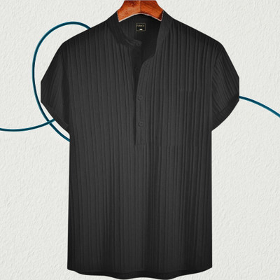 Jenil Fashion Men Self Design Casual Black Shirt