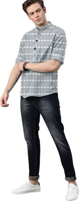 VEERACOLLECTION Men Floral Print Casual Grey Shirt