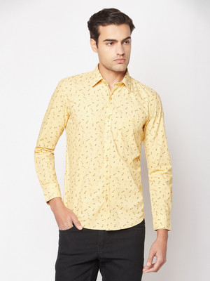 CRIMSOUNE CLUB Men Printed Casual Yellow, Brown Shirt