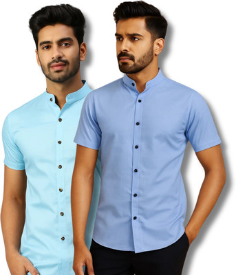 COTTONCHHAP Men Solid Casual Light Blue Shirt(Pack of 2)