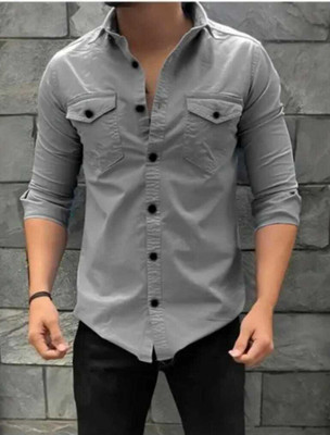 vesloo willow Men Solid Casual Grey Shirt