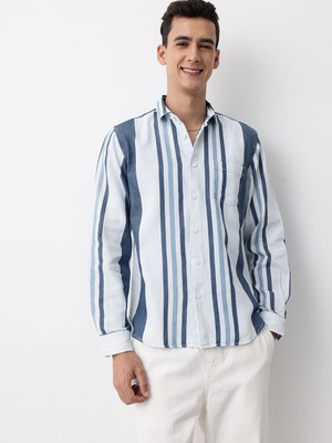 Mast & Harbour Men Striped Casual Blue Shirt
