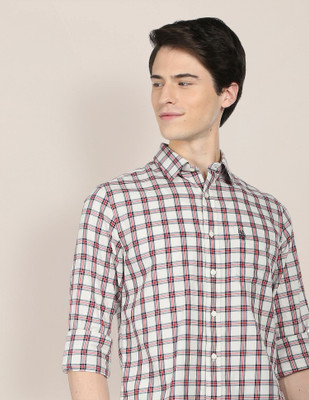 U.S. POLO ASSN. Men Checkered Casual White Shirt