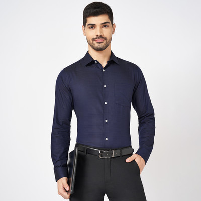 Byford by Pantaloons Men Striped Formal Dark Blue Shirt