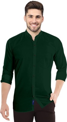 P & V Creations Men Solid Casual Dark Green Shirt